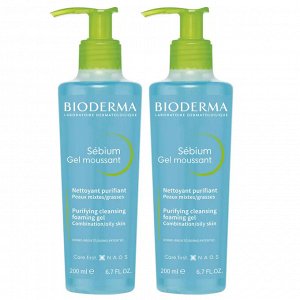 Биодерма Набор: Очищающий гель для жирной и проблемной кожи, 2х200 мл (Bioderma, Sebium)