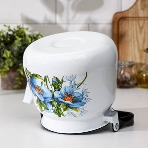 Чайник с кнопкой «Цветы синие», 3,5 л, цвет белый