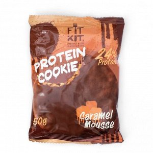 Печенье глазированное Fit Kit Protein chocolate сookie, со вкусом карамельного мусса, спортивное питание, 50 г