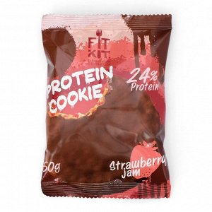 Печенье глазированное Fit Kit Protein chocolate сookie, со вкусом клубничного варенья, спортивное питание, 50 г