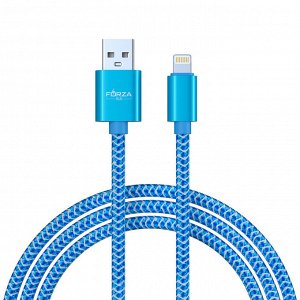 FORZA Кабель для зарядки Волна iP, 1м, 2А, тканевая оплётка, 4 цвета, пакет