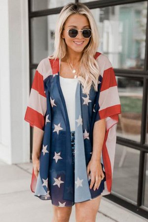 Пляжная накидка-кимоно с принтом американского флага