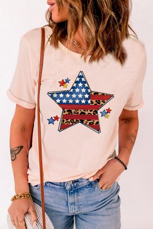 Pink American Flag Leopard Star Print Short Sleeve T Shirt