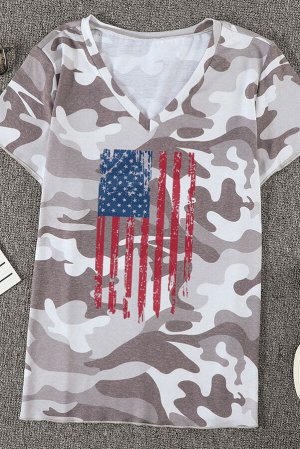 Серая камуфляжная футболка с принтом американского флага