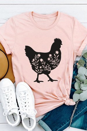 Розовая футболка с принтом курица