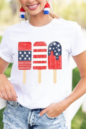 Белая футболка с принтом мороженое в цветах американского флага