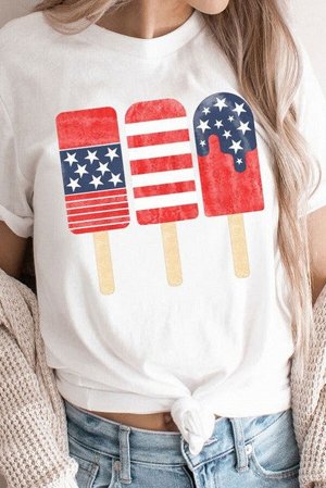 Белая футболка с принтом мороженое в цветах американского флага