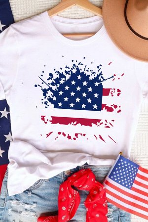 Белая футболка с красочным абстрактным принтом американского флага