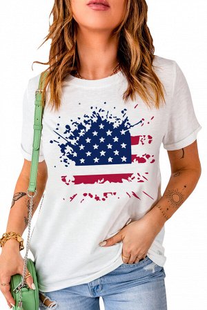 Белая футболка с красочным абстрактным принтом американского флага