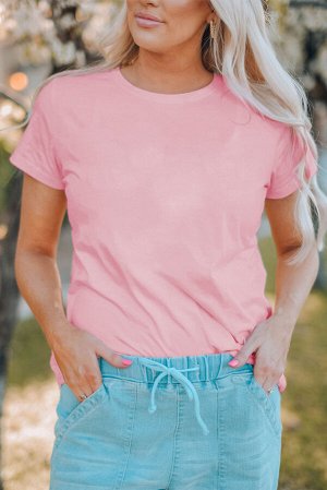 Розовая свободная однотонная футболка