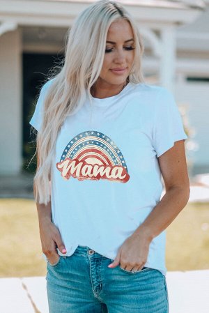 White Family Matching Mama Star Graphic Print Short Sleeve T Shirt