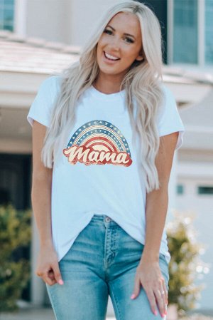 White Family Matching Mama Star Graphic Print Short Sleeve T Shirt