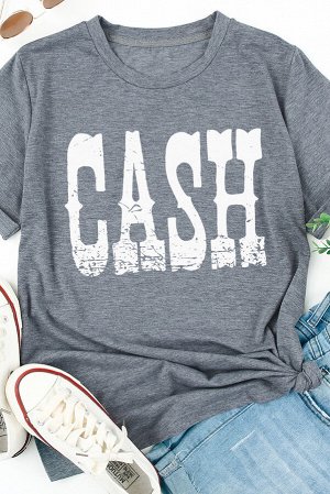 Серая свободная футболка с надписью: CASH