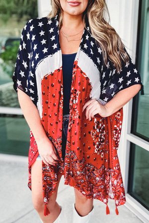 Пляжная накидка-кимоно в цветах американского флага с цветочным узором
