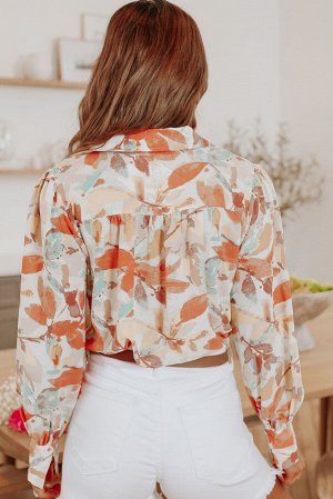 Белая блуза с запахом и оранжевым цветочным принтом