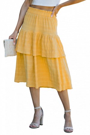 Желтая текстурированная многослойная юбка-миди со складками