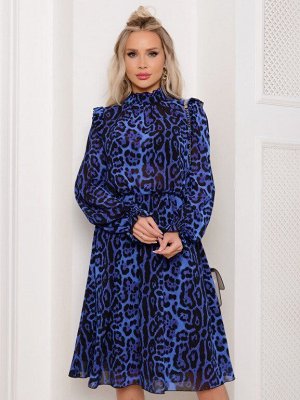 Платье из шифона цвет синий принт леопард