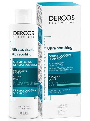 VICHY DERCOS Успокаивающий Шампунь-уход, без сульфатов, для нормальных и жирных волос, 200 мл
