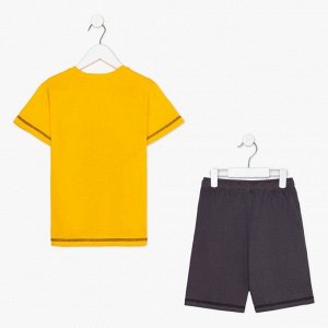 Комплект (футболка/шорты) для мальчика, цвет горчичный/т.серый, рост