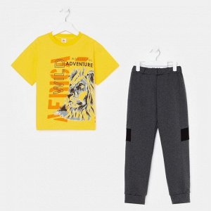 Комплект для мальчика (футболка, брюки) «Елисей-1», цвет жёлтый/серый, рост 122 см