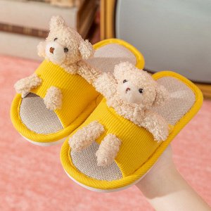 Тапочки домашние детские хлопковые с декором "Медвежонок", цвет желтый