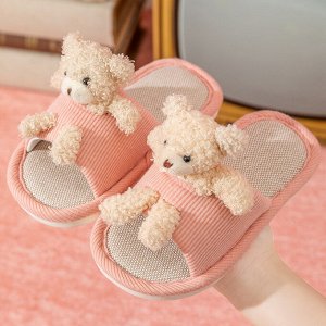 Тапочки домашние детские хлопковые с декором "Медвежонок", цвет розовый