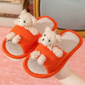 Тапочки домашние детские хлопковые с декором "Медвежонок", цвет морковный