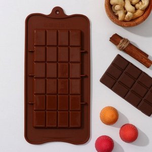 Форма силиконовая для шоколада Доляна «Плитка», 22,5x10,5x0,2 см, 24 ячейки (2x2,5 см), цвет шоколадный