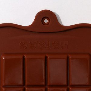Форма силиконовая для шоколада Доляна «Плитка», 22,5x10,5x0,2 см, 24 ячейки (2x2,5 см), цвет шоколадный