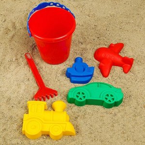 Набор для игры в песке №110: ведёрко, 4 формочки для песка, грабельки