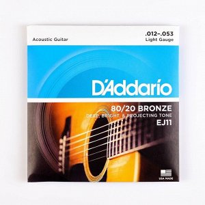 Струны для акустической гитары Light 12-53 D`Addario EJ11 BRONZE 80/20, бронза