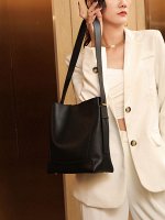 Женская сумка-трапеция из натуральной кожи, цвет черный