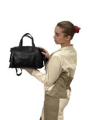 Женская сумка трапеция из натуральной кожи, цвет черный
