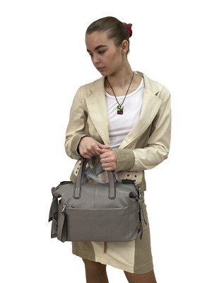 Женская сумка трапеция из натуральной кожи, цвет серый