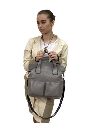 Женская сумка тоут из натуральной кожи, цвет светло серый