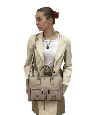 Кожаная женская сумка-портфель, цвет пудра