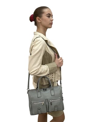 Кожаная женская сумка-портфель, цвет серо-зеленый