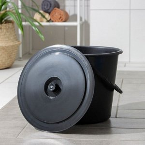 Ведро с крышкой «Дачное», 10 л, d=30 см, h=25.5 см, чёрное