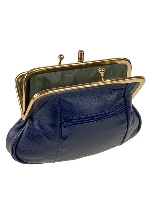 Женский кошелёк с фермуаром из натуральной кожи, цвет синий