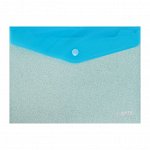 Папка-конверт на кнопке А5 , горизонтальная, 240 х 180 мм, 350 мкм, Glitter Shine, фактура &quot;песок&quot;, светло-бирюзовая