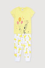 Пижама(Весна-Лето)+girls (бледно-желтый, жирафы на самокатах)