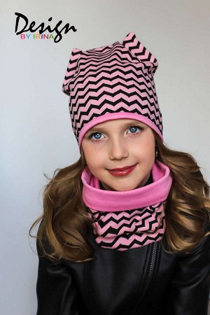 Комплект для девочки (детская шапка+снуд) «Зиг-Заги» роз.