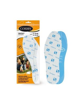 Стельки для обуви CORBBY Protect арт.1231с (размер 36-46) Демисезонные, из мягкой латексной пены покрытой Х/Б тканью. Антибактериальные, обеспечивают комфорт и удобство. пр. Польша.