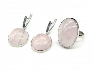 Кольцо и серьги розовый кварц " Овал ",  размер-19