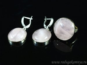 Кольцо и серьги розовый кварц,  размер-18