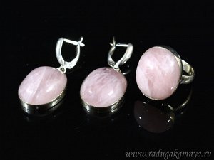 Кольцо и серьги розовый кварц,  размер-18,5