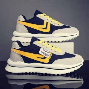 Мужские кроссовки на шнурках, цвет бежевый/синий/желтый