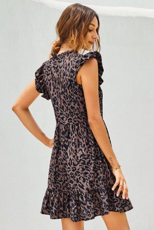 Леопардовое платье А-силуэта с рукавами-крылышками и воланом снизу