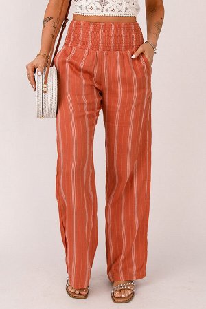 Оранжевые прямые брюки в белую полоску со сборками и высокой талией