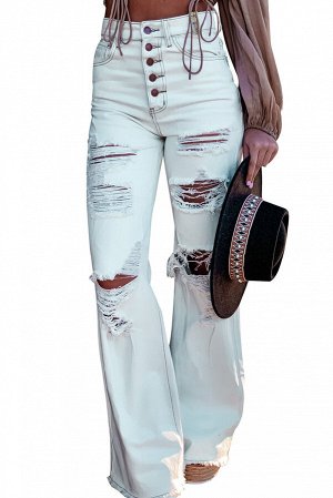 Белые вареные джинсы-клёш с застежкой на пуговицах и разрезами